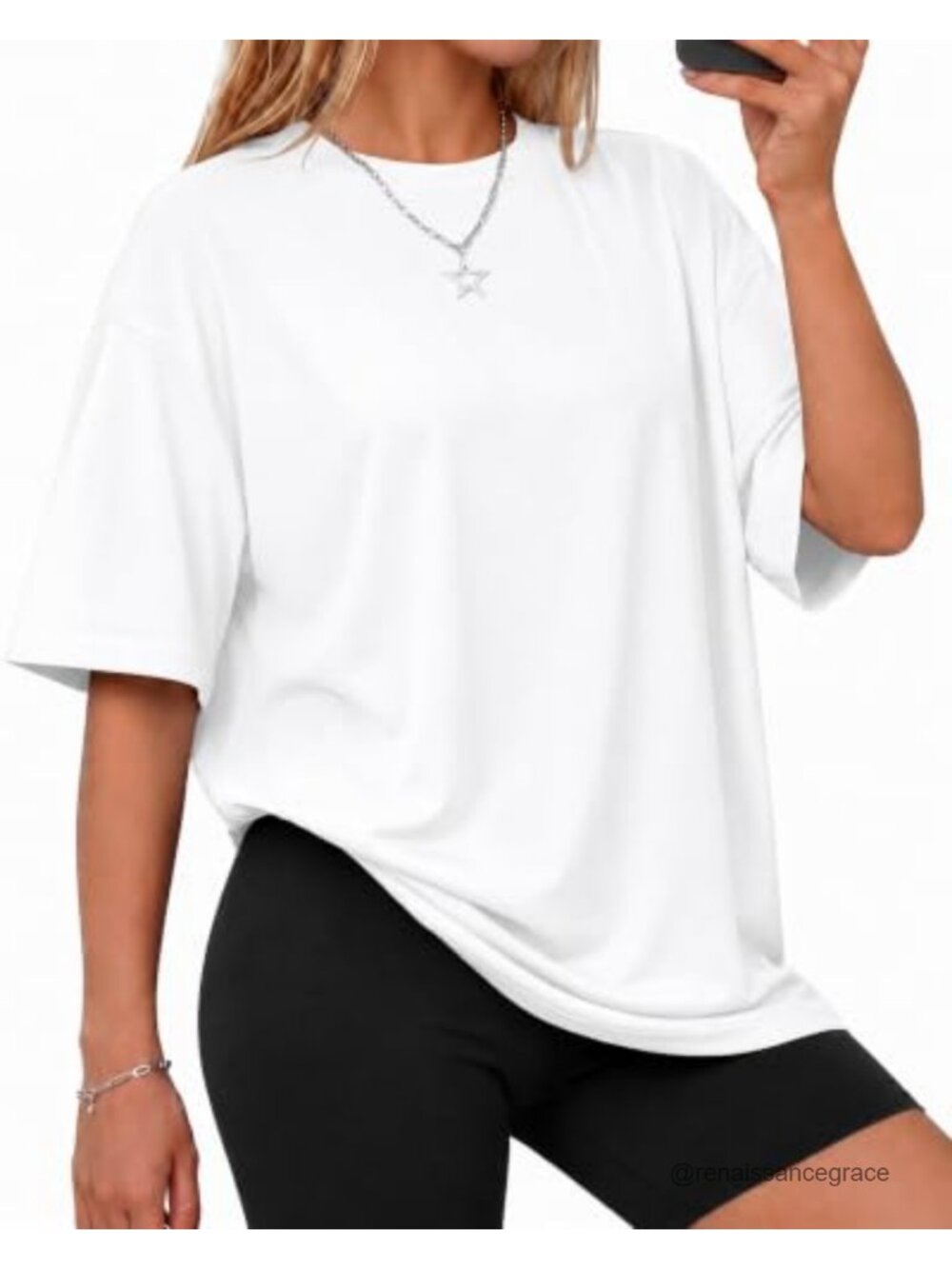 Oversized Crew Neck Short Sleeve T-Shirt Polyester Spandex Workout Top